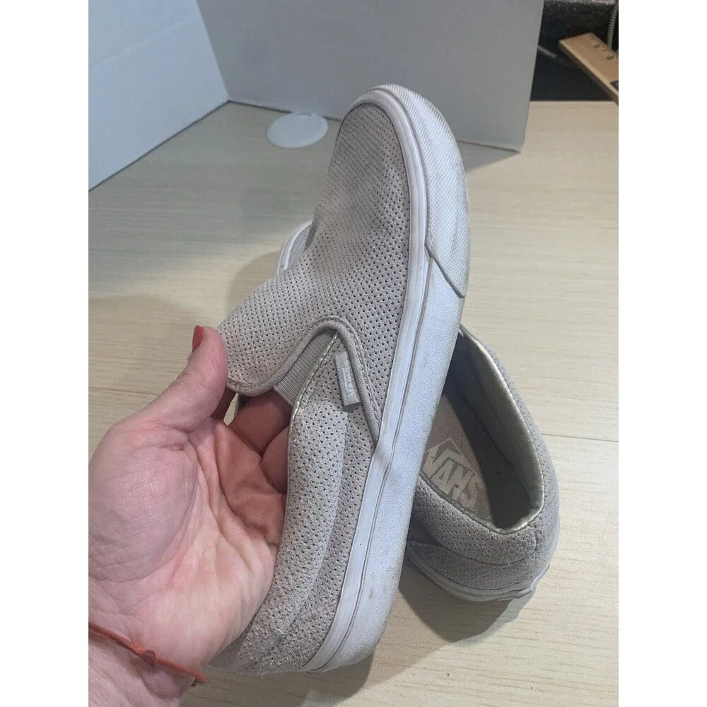 Vans Asher Slip-On Sneaker Perf Gray Leather US Men's Sz 8, Women's 9.5